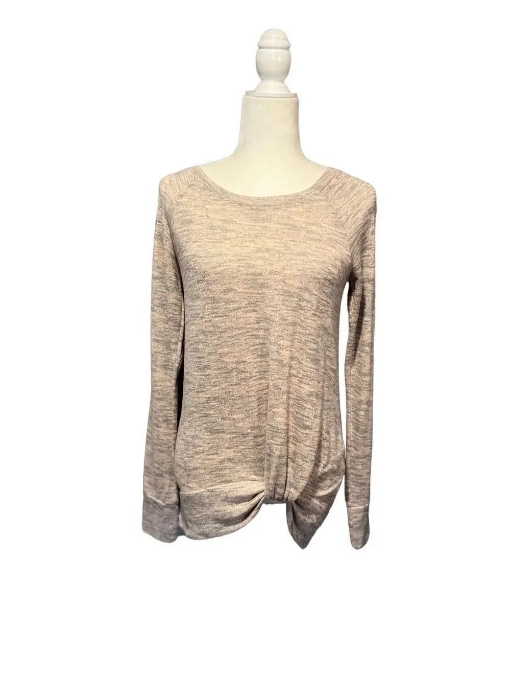 Juicy Couture pink and gray heathered long sleeve knit sweater with gathered bot